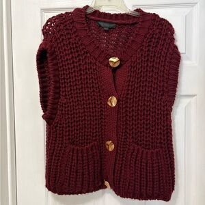 Zara Burgundy Knit Cardigan with Gold Buttons